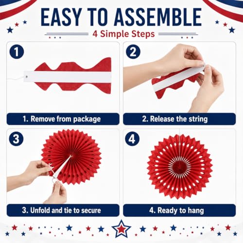 Image of Red White Blue Hanging Honeycomb Round Paper Fans Decoration Patriotic Theme Tissue Paper Fan Garland for Shower Birthday Graduation Wedding Party Supplies 11 Count
