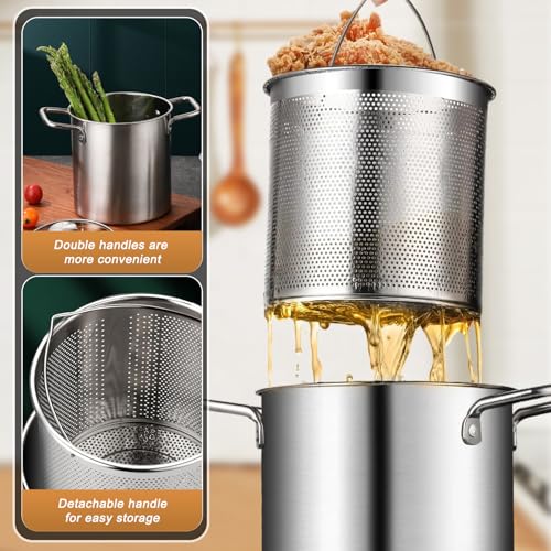Yuehuam Deep Fryer Pot, Small Stainless Steel Deep Frying Pot with Frying Basket and Food Tongs, Fish Fryer Pot Japanese Tempura Fry Pot for Kitchen French Fries Chicken