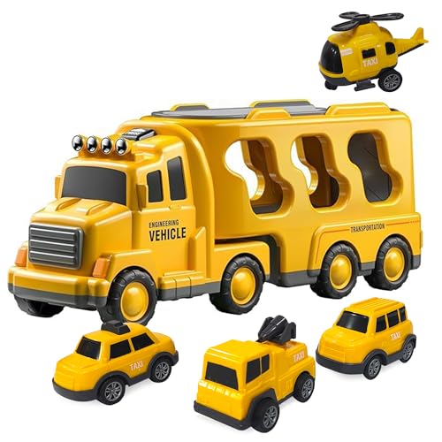 Image of Kidology Construction Truck Toys Cars for Kids & Toddlers 5-in-1 Friction Power Vehicle Toy for Boys, Transport Trucks, Christmas Birthday Gift for Age 3-9 Boys & Girls,Multicolor