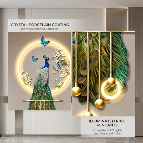 Décoration murale LED paon 3D en céramique de luxe pour entrée - 4