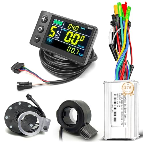 Ebike 17A Sine Wave Controller with CS866 Color Display, Adjustable Throttle & PAS for 500W 800W 1000W 1800W Electric Bicycles Hub Motor