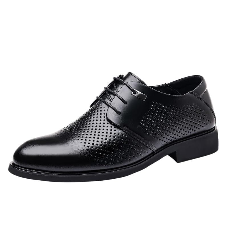 YZABEL Men's Patent Leather Lace-Up Business Casual Shoes, Stylish Pointed Toe Breathable Hollow Oxfords Dress Shoes, Lightweight Comfortable for Walking Outdoor Driving