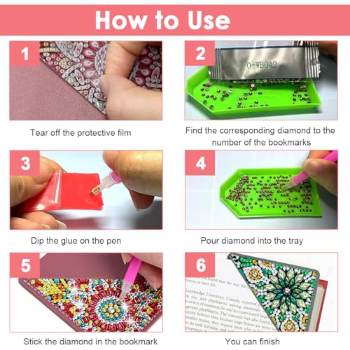 Image of DIY Diamond Painting Leather Corner Bookmarks Set of 4, Mandala Art Craft Kit for Readers Artists Students, Creative Handmade Gift for Book Lovers
