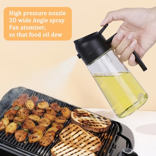 Glass Olive Oil Sprayer Dispenser Bottle for Kitchen, 2 in 1 Olive Oil Dispenser and Oil Sprayer 16oz/470ml for Cooking, Air Fryer, Salad, Barbecue, 2Pcs (Black) - Image 6