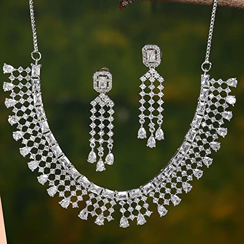 American Diamond Floral Choker Necklace Set