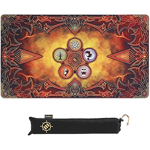 ENHANCE TCG Playmat - Spielmatte mit Genähten Kanten, Glatter Oberfläche und Kordelzug Reisetasche - Kompatibel mit MTG, YuGiOh, Pokemon, Herr der Ringe und Anderen TCG und LCG - Flammen Cover