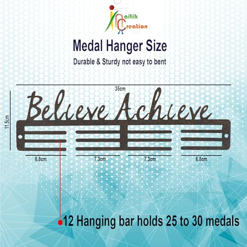 Image of NAITIK CREATION Medal Hanger for Wall - Medal Holder Display Hanger | Holds Up to 65 Medals | Sports Medal Display | Medals Hanger | Premium Antique Golden (Believe Achieve)