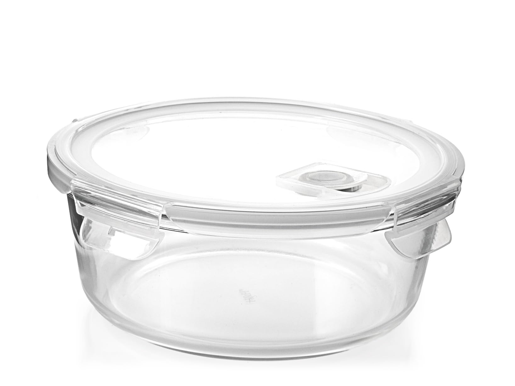 H&H Round Glass Container With Lid And Valve - 1300ml - Diameter 20cm - For Oven, Microwave, Dishwasher - With Airtight Silicone Seal