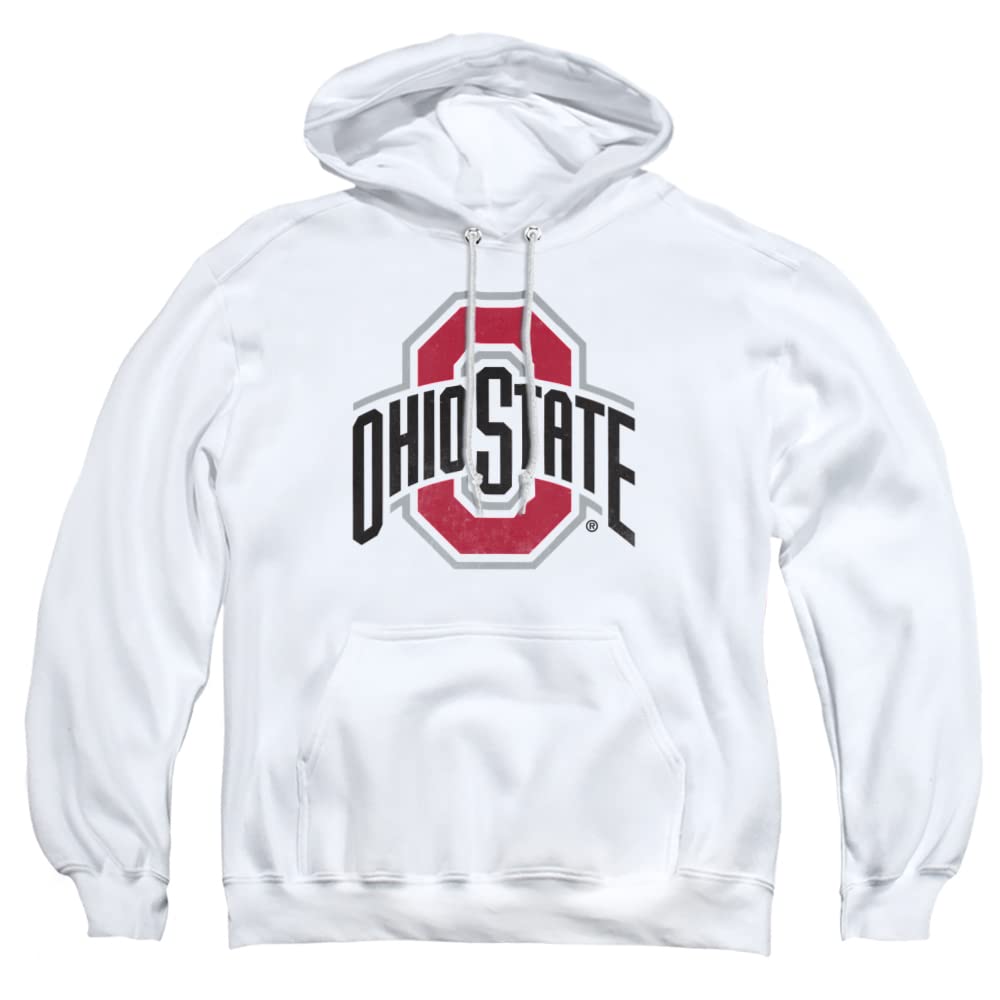 The Ohio State University Official Distressed Primary Logo Unisex Adult Pull-Over Hoodie,White, Medium