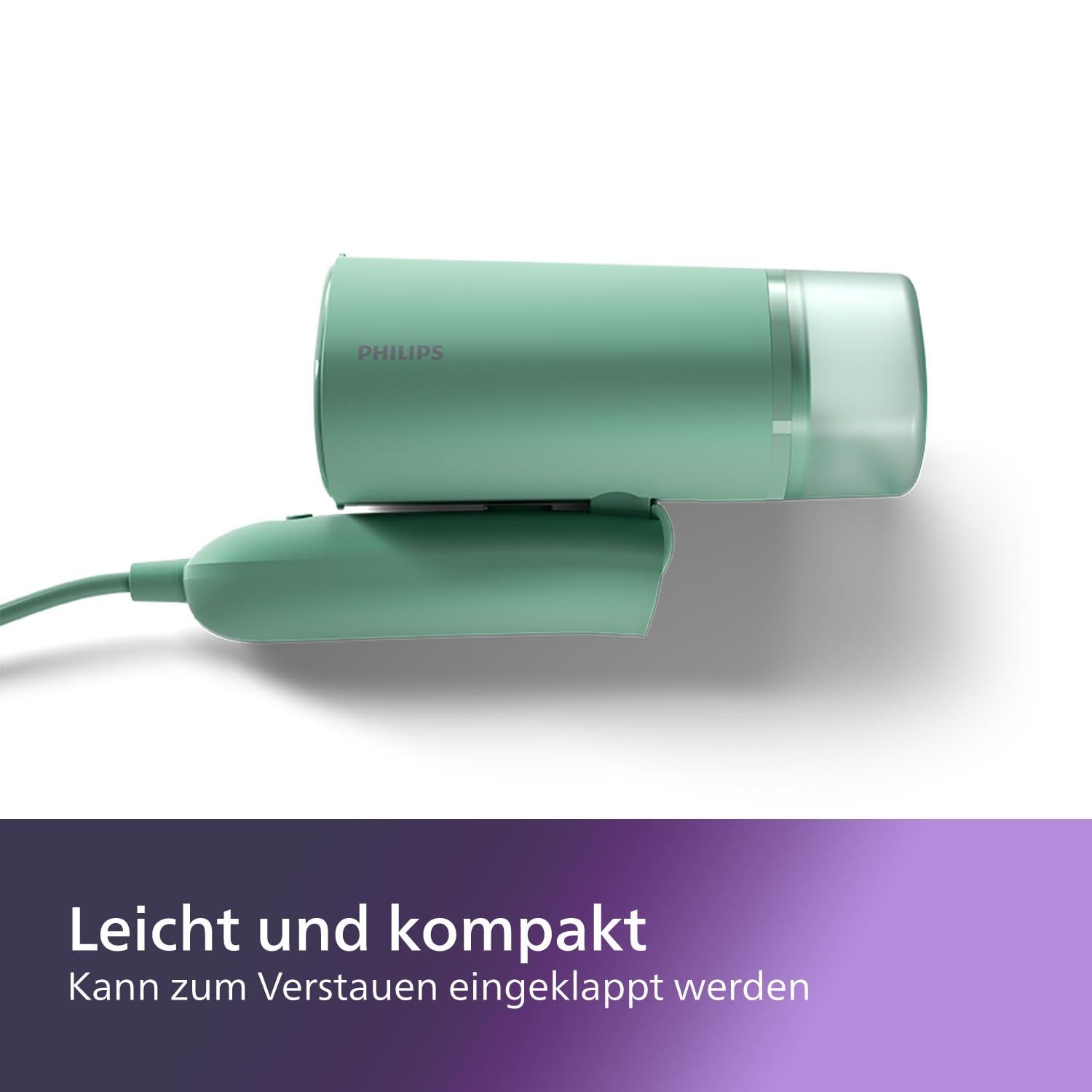 Philips 3000-Serie Tragbarer Dampfglätter - 1000 W, Kompakt und Faltbar, 100ml Wassertank konstante Dampfleistung 20 g/min, Kein Bügelbrett erforderlich, Grün (STH3010/70)