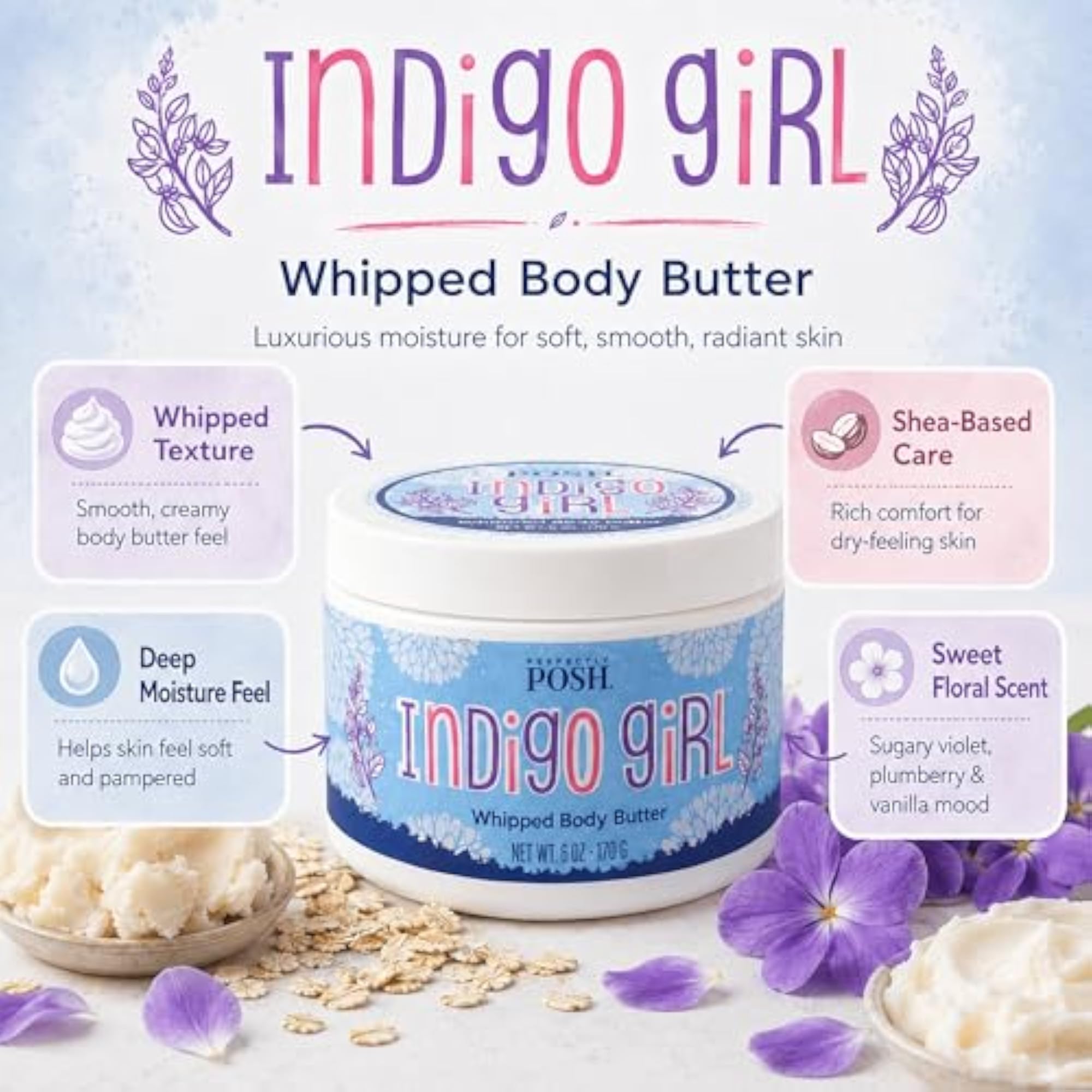 INDIGO GIRL Whipped Violet Body Butter, 8 oz