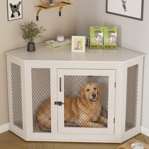 PUKAMI 52 inch Corner Dog Crate Furniture,Wooden Dog...