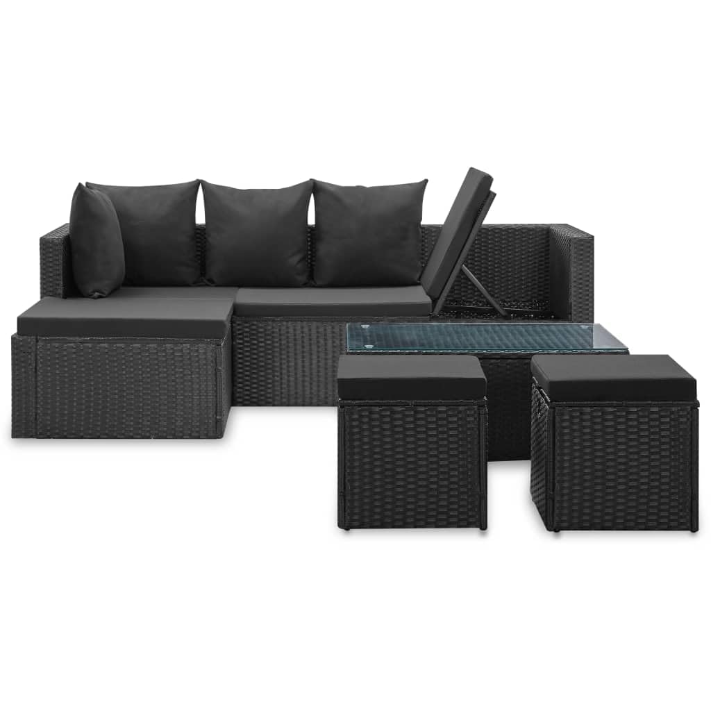 vidaXL Salon de Jardin 4 pcs avec Coussins Mobilier de Patio Meubles d'Extérieur Mobilier de Jardin Meubles de Terrasse Résine Tressée Noir