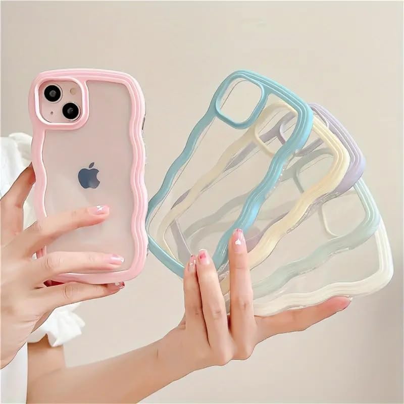 Image of COVERLY for iPhone 15 Pro Max Case Transparent Curly Wave TPU Cover,Cute Crystal Clear Curve Edge Slim Fit Stylish, Korean Soft Pretty Bumper Aesthetic Cover for Apple iPhone 15 Pro Max (Honey Yellow)