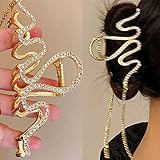 Bedazzled Sparkle Claw Clip Dangling Chain Diamond Hair Clips Fancy Gold Claw Clip Prom Snake Access