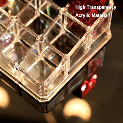 Image of Lipstick Lip Gloss Organizer Small Clear Lipstick Holder 9 Slots Acrylic Case Essential Oil Rollerball Perfume Holder Display Cases for Brushes, Bottles