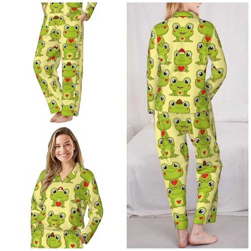 Image of Women'S Long Sleeve Pajama Set Soft Loungewear Button-Down Top & Elastic Waist Pants S- 2XL