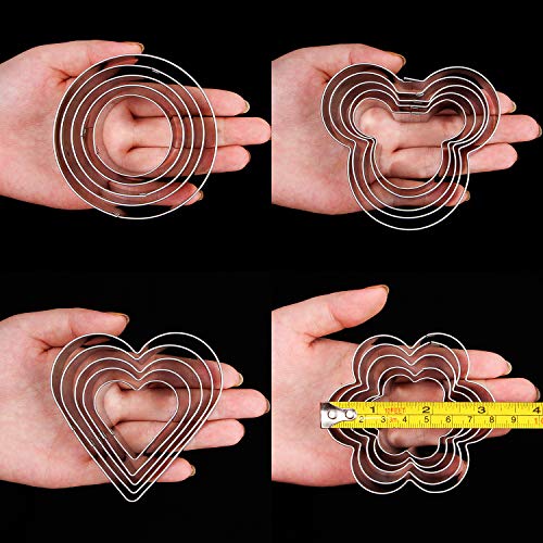 20pcs Cookie Cutter set, Mickey & Heart & Flower & Round Shapes Cookie Cutters Molds for Biscuits, Cakes, Vegetable and Sandwiches, 0.4mm Thickness & 2.5cm in height Stainless Steel Baking Tools