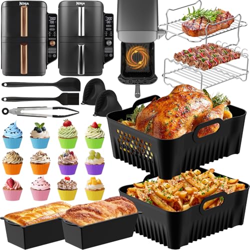 27PCS Moule Silicone Air Fryer pour Ninja Double Stack XL 9,5L SL400EU,Accessoire Air Fryer,Moule Ninja Foodi MAX Dual Zone SL400EU SL400EUCP/COSORI 8.5L, Plat...