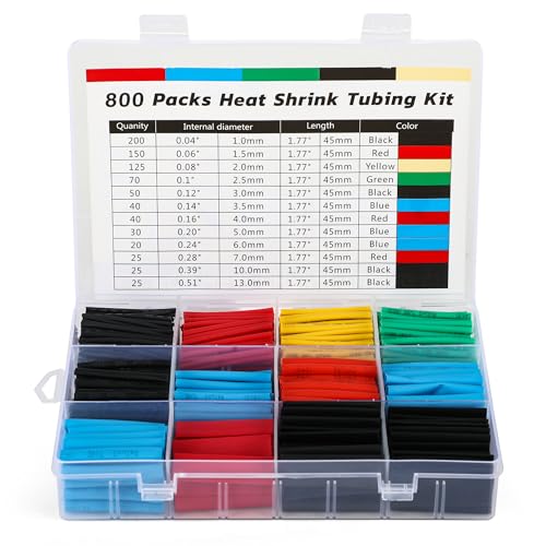 Termoretractil para Cables - Tubo Termoretractil para Cables 800 Piezas - Funda Termoretractil para Cables - Tubo Termoretractil (12 Tamaños, 5 Colores)