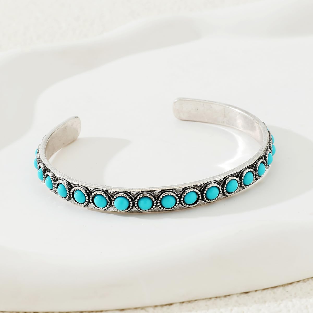 Turquoise Cuff Bracelet,South Western Cowgirl Bangle Bracelets Bohemian Gift for Women - Image 3
