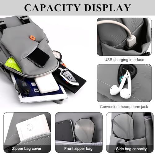 Image of GUSTAVE Sling Bags for Men Oxford Cloth - Lightweight, USB Charging Port, Crossbody Bag for Men Multi-Compartment & Adjustable Strap for Daily Travel & Outdoor Activities
