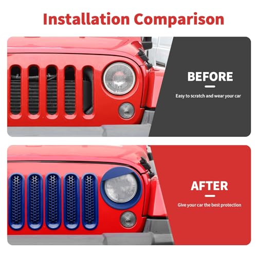 Image of Mesh Grille Grill Insert+ Style Headlight Turn Light Cover Trim Fit for 2007-2018 Jeep Wrangler JK JKU(Blue)