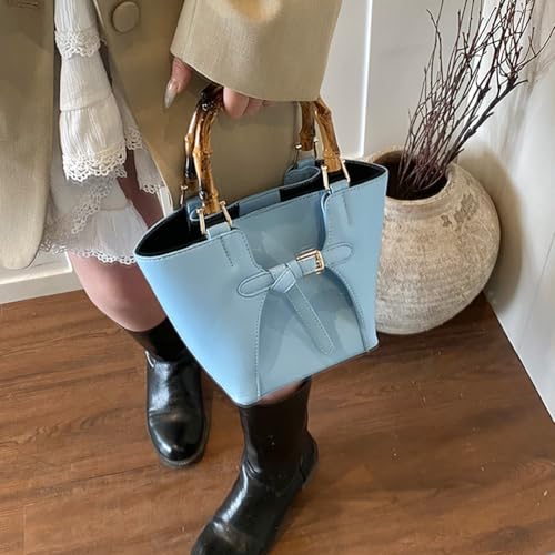 Women’s Bucket Bag Trendy Crossbody Bags For Women Vegan Leather Bamboo Handle Shoulder Handbags Spring Summer Travel Purse2