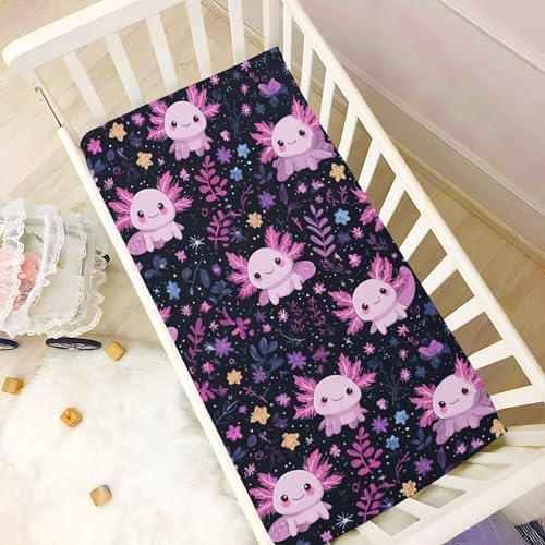 Image of Sea Axolotl Cute Crib Sheets Soft Breathable Fitted Baby Crib Sheets Mattress Cover for Girls Boys, 52 inch x 28 inch x 9 inch