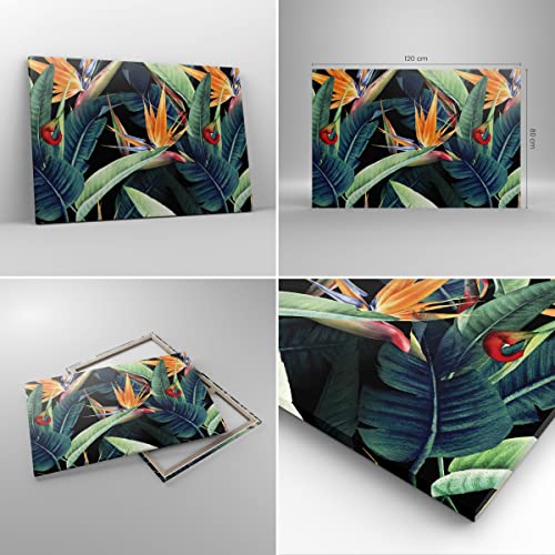 Tableau sur toile tropical de 120x80cm avec impression moderne de fleurs