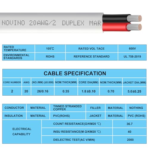 Image of 20 Gauge Marine Wire Duplex Marine Grade Wire,20 AWG 100ft Tinned Copper Oxygen-Free Insulated Red& Black Electrical Cable for Boat /Automotive /RV /Camper /Trailer