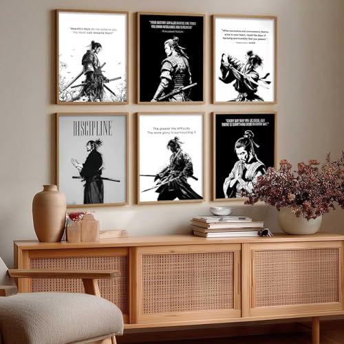 Image of HOTHOUSE Japanese Samurai Motivational Art Framed Posters for Living Room Bedroom Gaming Room Studio | Aesthetic Japanese Theme Samurai Poster with Frames Wall Decor Set Of 6 (10X13 inch)