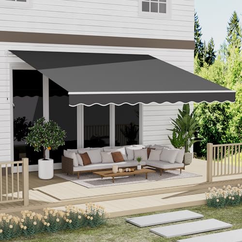 GDPFN 16' x 10' Awning for Patio, Sunsetter Retractable Awning Waterproof Cover Outdoor Patio Canopy, Sun Shade with Manual Crank Handle, Porch Shades for Outdoor, House, Deck, Dark Gray