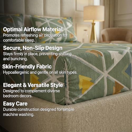 Image of VAS COLLECTIONS King Size Cotton Fitted Bedsheet (78 x 72 + 14 Inches) with Deep Pocket | 220 TC Soft Breathable Wrinkle Free Elastic Bed Sheet for King Mattress | (Geometric)