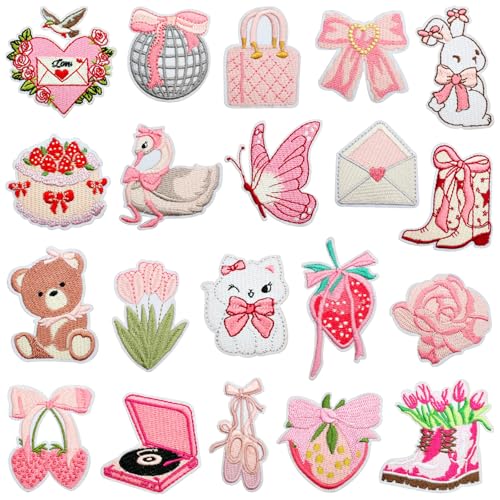 20 Pièces Rose Patch Thermocollant Vetement,Ecusson a Coudre,Thermocollant Repasser pour Vêtements,Sacs à Dos,Vestes,Jeans