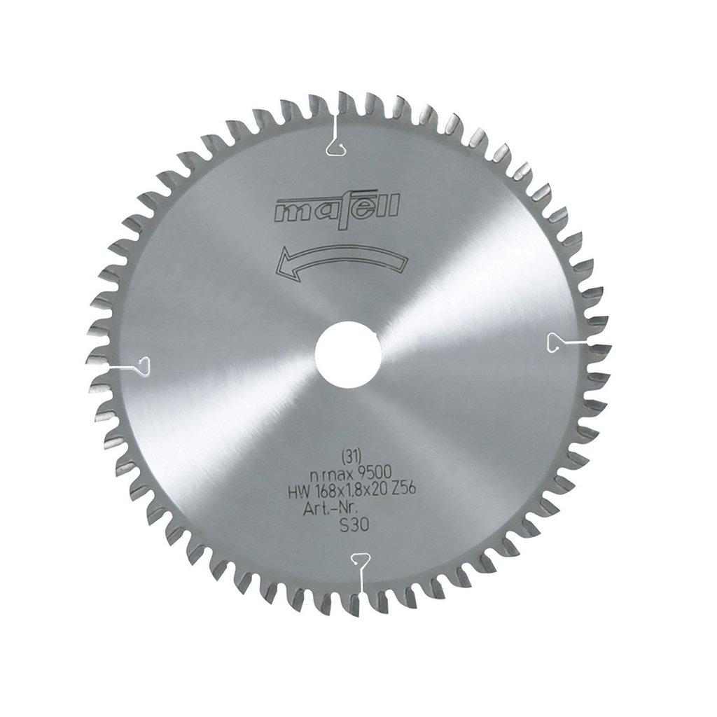 Mafell Lame de scie HM, 168 x 1,2/1,8 x 20 mm, Z 56, WZ, pour coupes transversales dans le bois