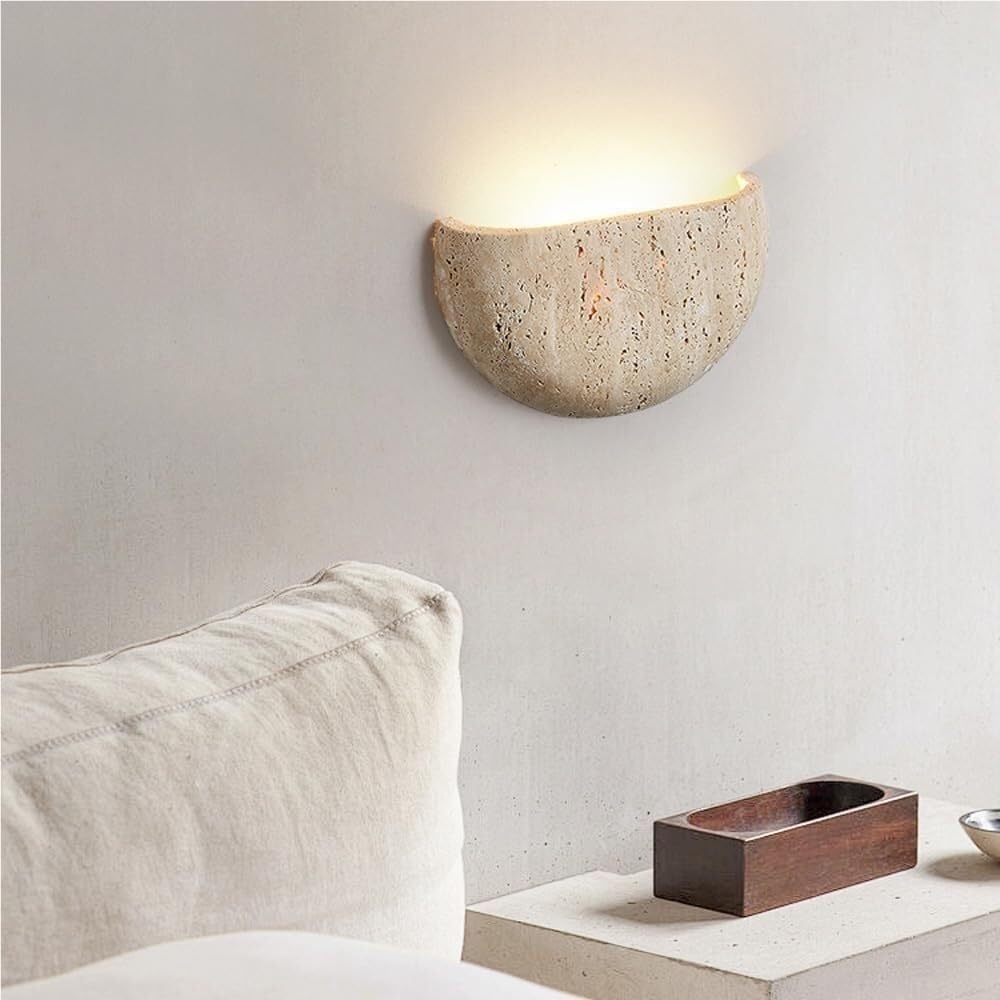 DHFIRUFSHLO Wabi-Sabi Japandi Wall Sconce Natural Stone Curved