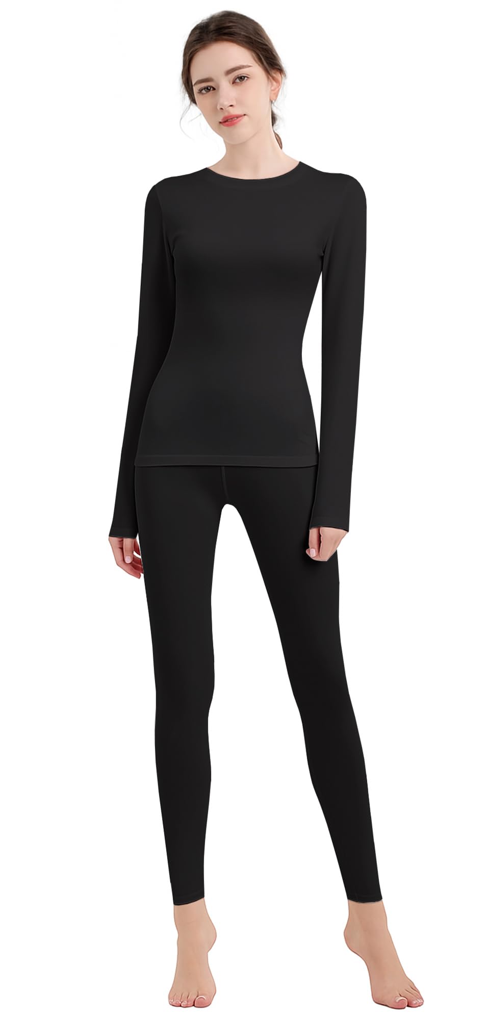HiZiTi Intimo Termico Donna Maglia Lunga Tuta Invernale Biancheria Termici Abbigliamento Termica Completo Leggings Magliette Calze Pantaloni Termiche Completo Sci Donna Nero Bianca