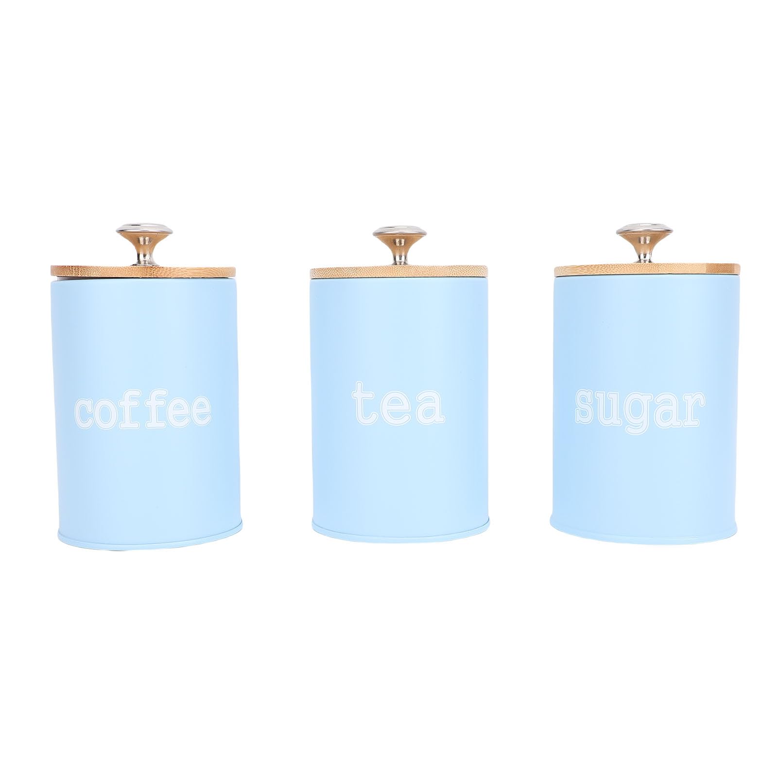 Juego de 3 bidones de hierro azul para café, té y azúcar con tapa hermética