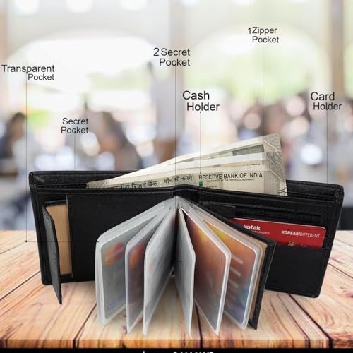 Image of Men's Leather Wallet Bifold Slim Design with Multiple Card Slots, Cash Compartment and Compact Pocket Friendly Wallet for Everyday Use (Black)
