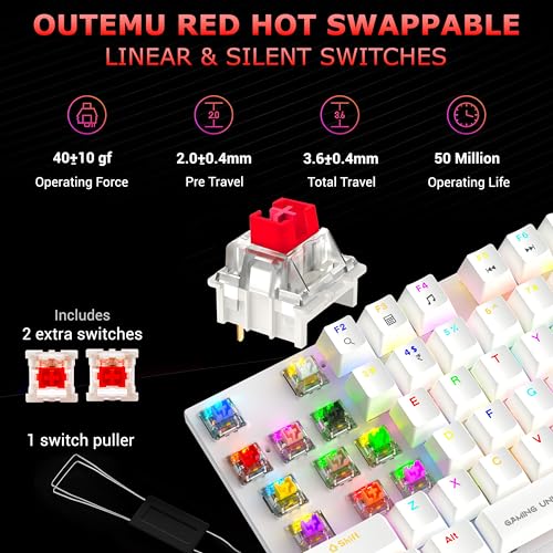 Image of Ant Esports MK4100 RGB Mechanical Gaming Keyboard, Outemu Red Switches Linear & Silent - Chroma RGB - Magnetic Wrist Rest - Double Shot ABS Keycaps, Hot Swappable Switches - Mercury
