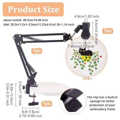 OLYCRAFT Black Embroidery Table Stand Kit 8mm Hole Hand Embroidery Stand Lap Folding Cross Stitch Stands Clamp Hand Embroider Hoop Holder 360 Rotated Embroider Holder Stands for Embroidery Hoops - Image 2