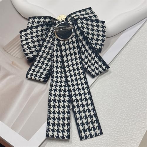 Image of Layered Shell Pearl Bow Pre-Tied Brooch for Women Girls Elegant Love Heart Gold Plated Black White Houndstooth Bowknot Tie Brooches Lapel Pins Corsage Collar Ceremony Holiday Dress Accessories