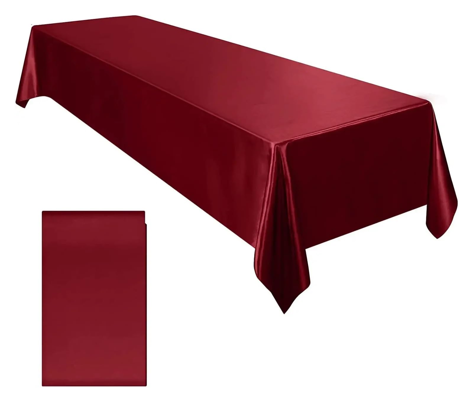 RRYPBOVG Satin Tablecloth Rectangle Wedding Satin Large Tablecloth Bright Smooth Silk Table Cover Banquet Anniversary Dining Party Decor(Wine Red,145x260cm)