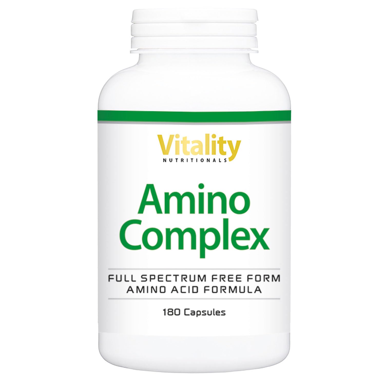 Amino Complex Kapseln Mit 21 Aminosäuren, Vollspektrum Freiform Aminosäuren Formel, Vegan (180 Stk) Vitality Nutritional by Vitamin Express