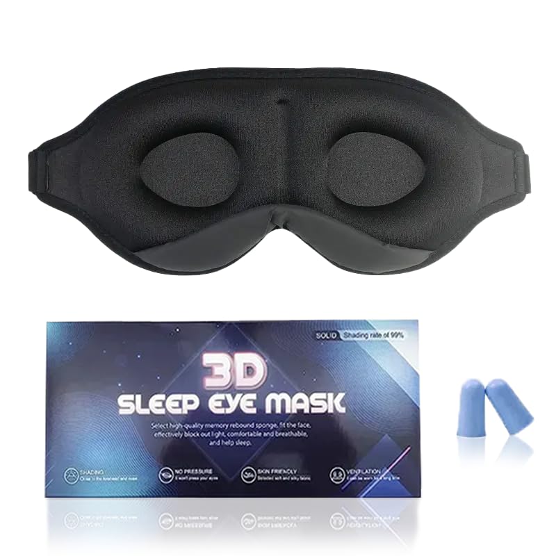 Sleeping Mask - 3D Contoured Cup Design Sleep Mask with Ear Plugs - Designed for Men and Women, Relaxing Sleep Experience - Ideal for Complete Light Blocking and Peaceful Sleep - Adjustable Strap