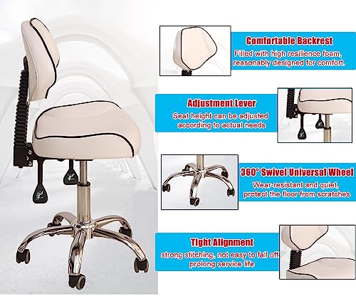 Ergonomischer Sattelstuhl mit Rückenstütze – Rollhocker für mehr Komfort und Körperhaltung, ideal für Zahnärzte, Tattoo-Künstler und Salon-Profis