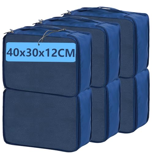 Large Packing Cubes 6 PCS 40x30x12CM Same Size Suitcase Organiser Bags 6-Piece Travel Bags Organiser 6 Pack (Navy 6 x L)