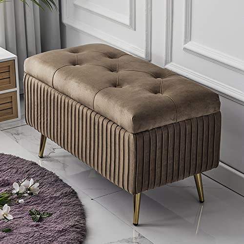 Tabouret à langer rectangulaire en velours marron 100x40x45 cm - 2