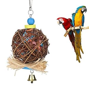 Bird Parrot Toy,Bird Chew Toy Woven Bamboo Bird Shredders,Natural Rattan Ball Come with Paper Strips and Metal Bell,Bird Parrot Toys Swing for Birds,Parakeets,Parrot Perched